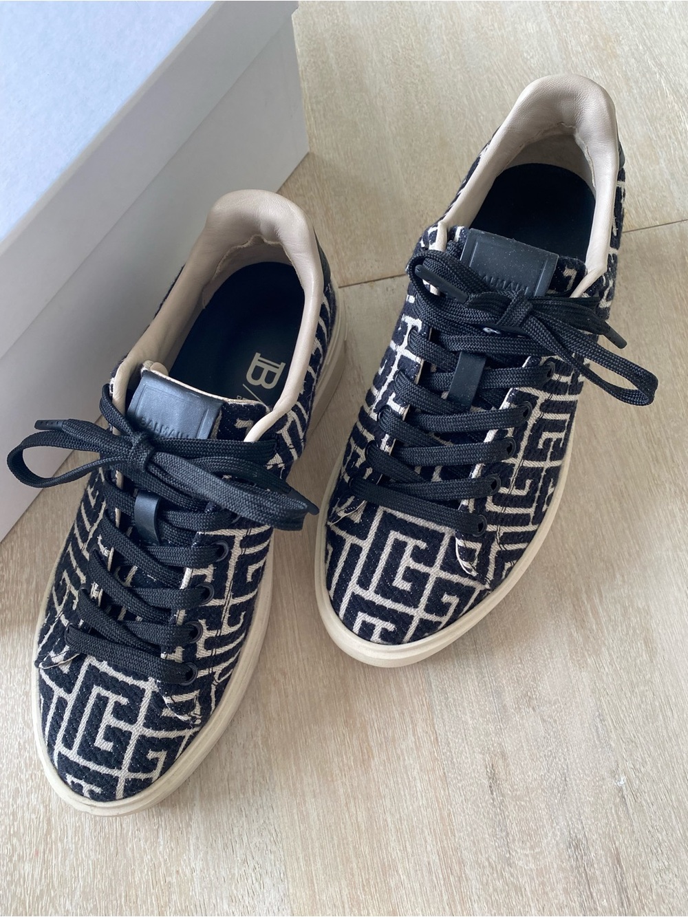 Balmain B-Court Monogram Jacquard Low-Top Sneakers in Black & Cream / Ivory 39 - Picture 7 of 14